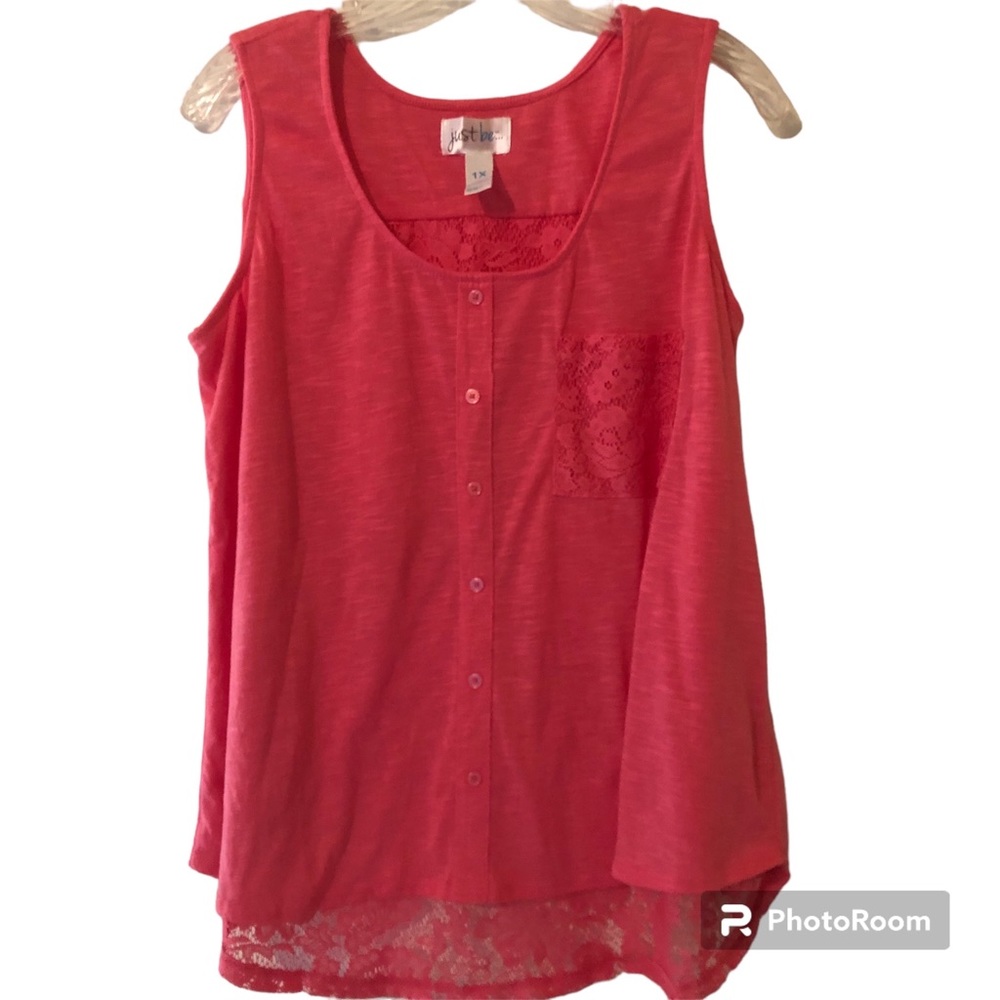 Pink laced back and trimmed tank top